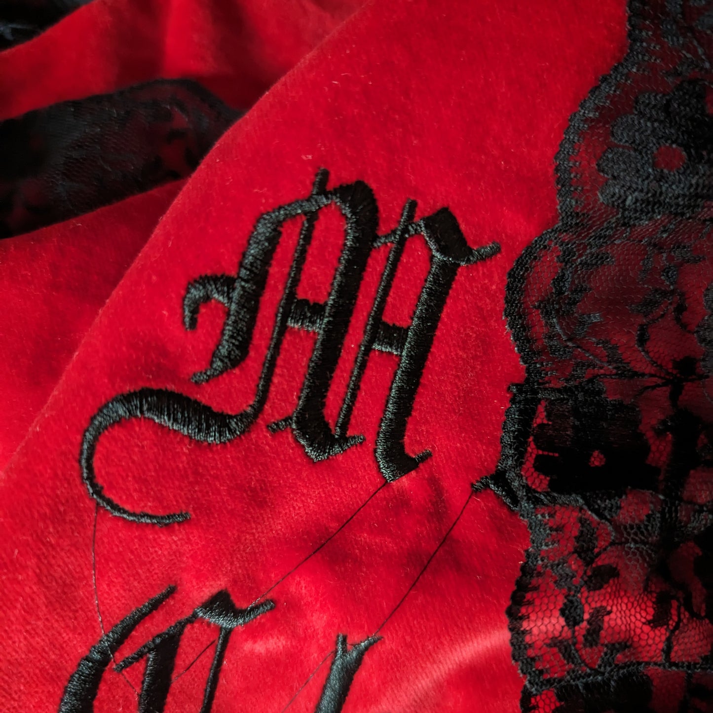 My Beloved Gothic pillows detail
Black embroidery on red velvet.