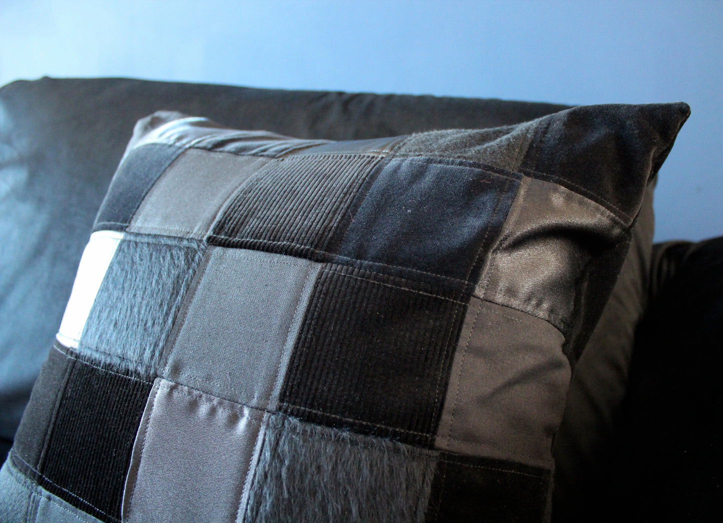 Happy Black Patchwork Cushion