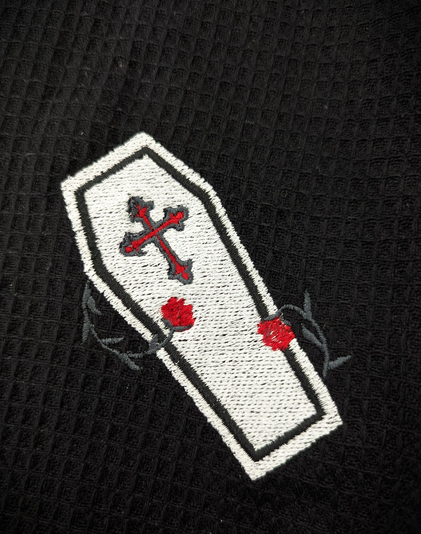 Coffin Embroidered Tea Towel