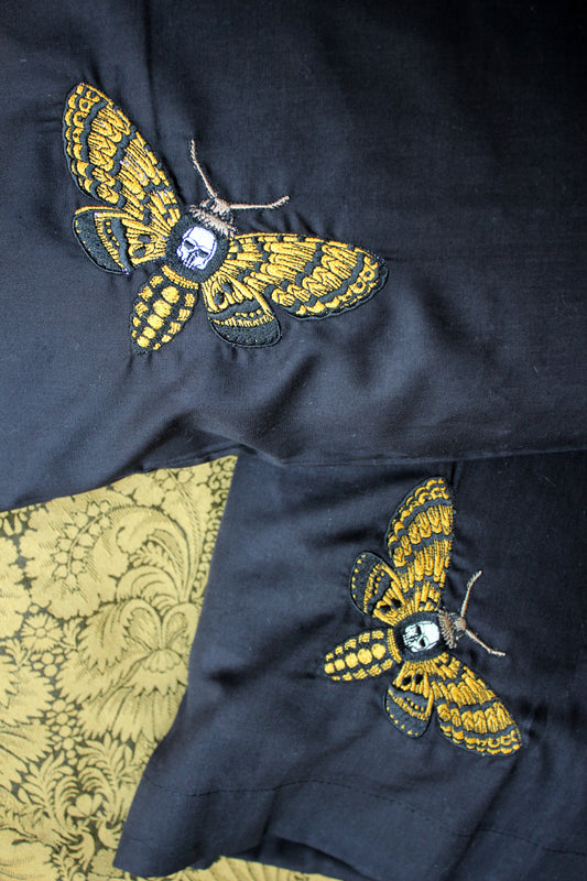 Death Head Moth Embroidered Black Easy Care Pillowcases