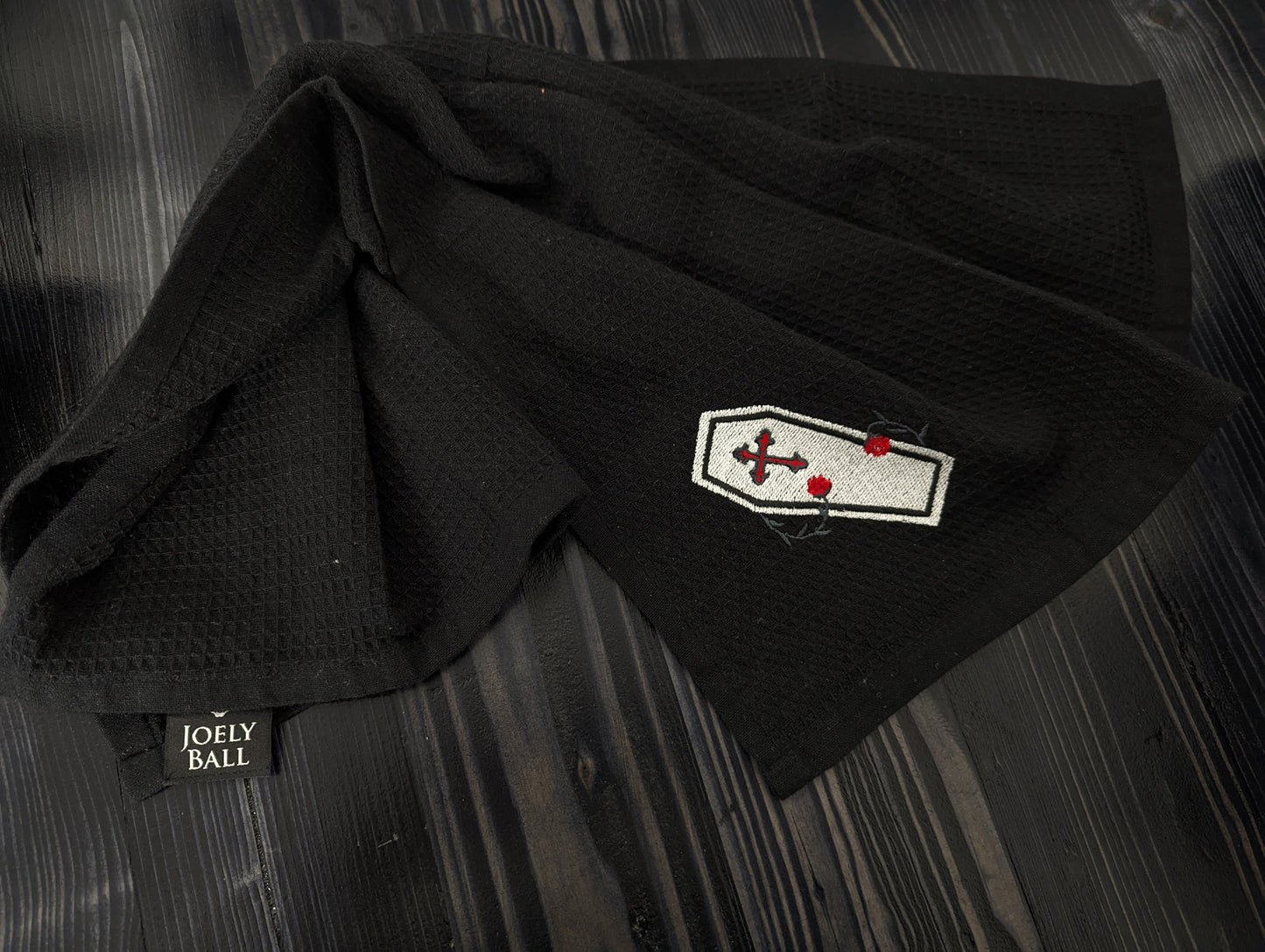 Coffin Embroidered Tea Towel