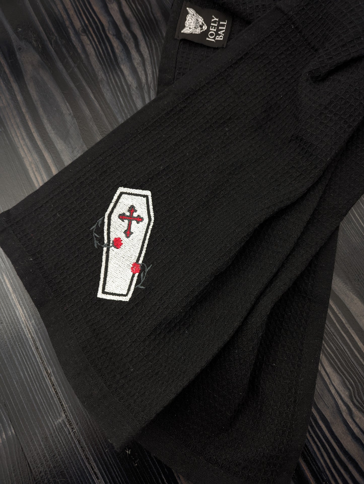 Coffin Embroidered Tea Towel
