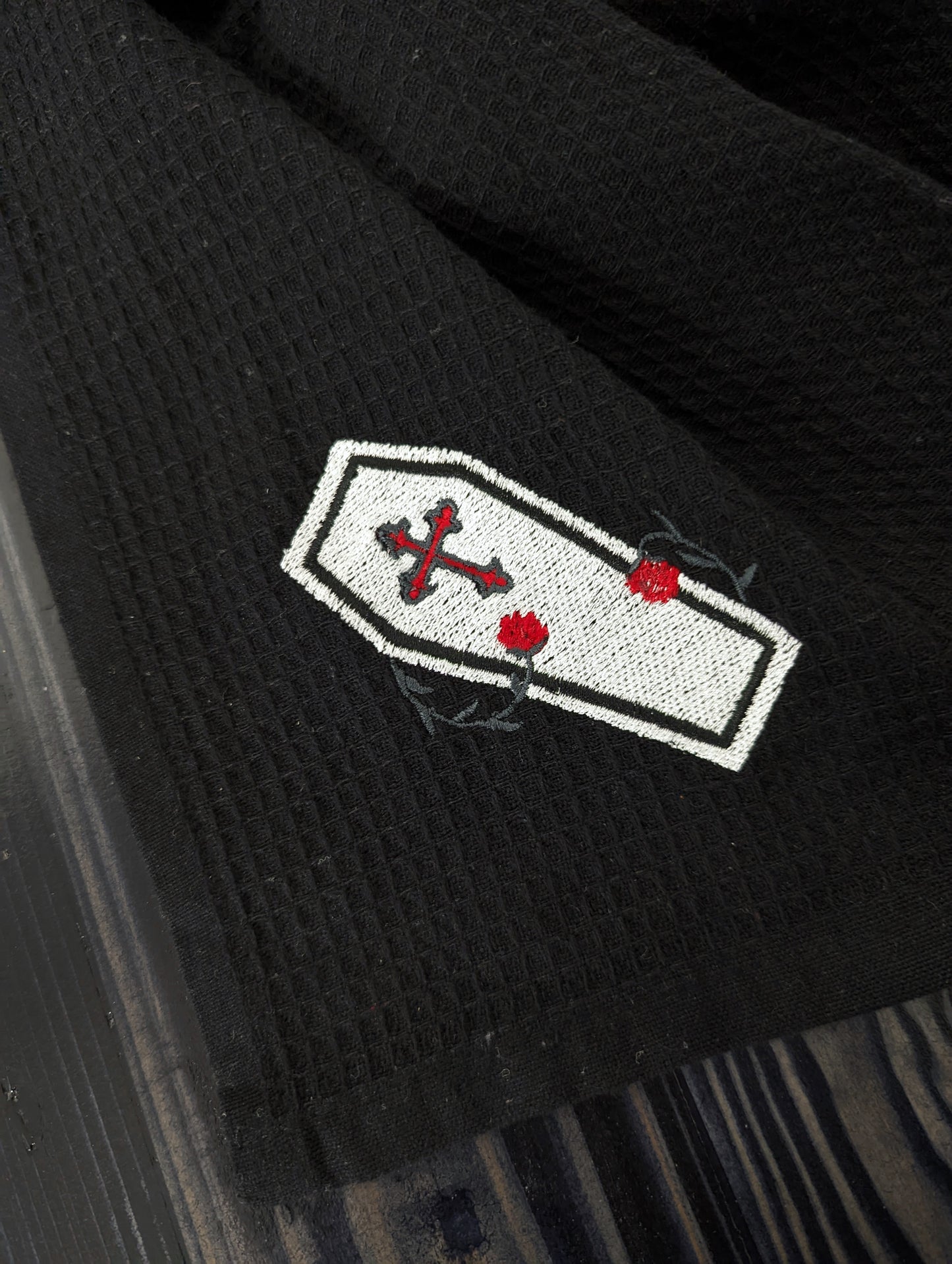 Coffin Embroidered Tea Towel