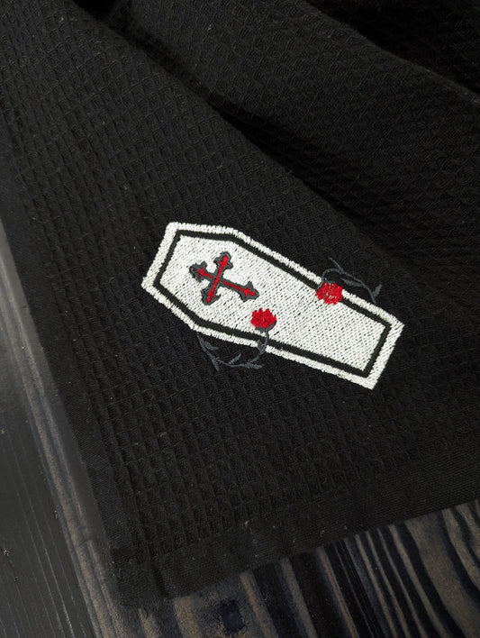 Coffin Embroidered Tea Towel