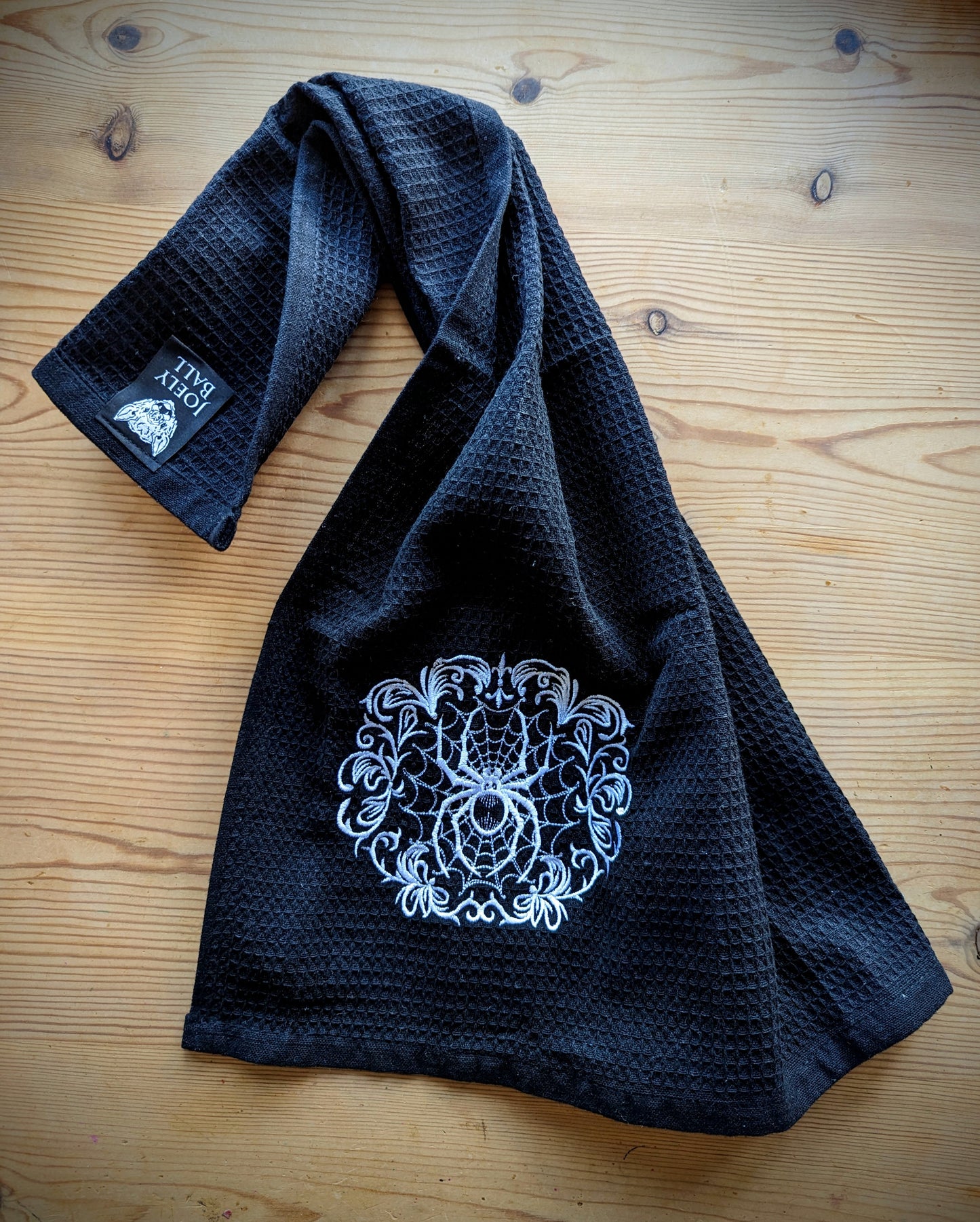 Gothic Spider Cameo Embroidered Tea Towel