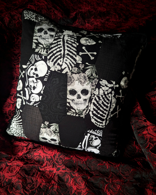 Skulls For Days Handsewn Patchwork Cushion