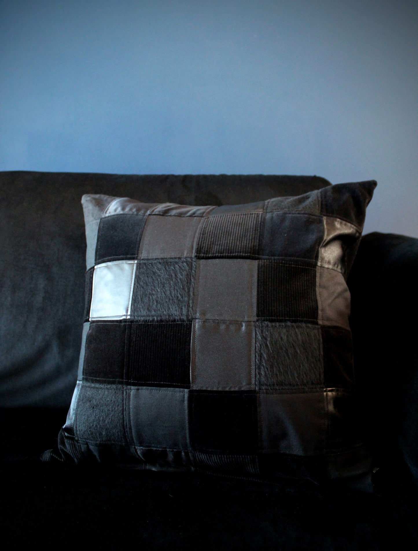 Happy Black Patchwork Cushion