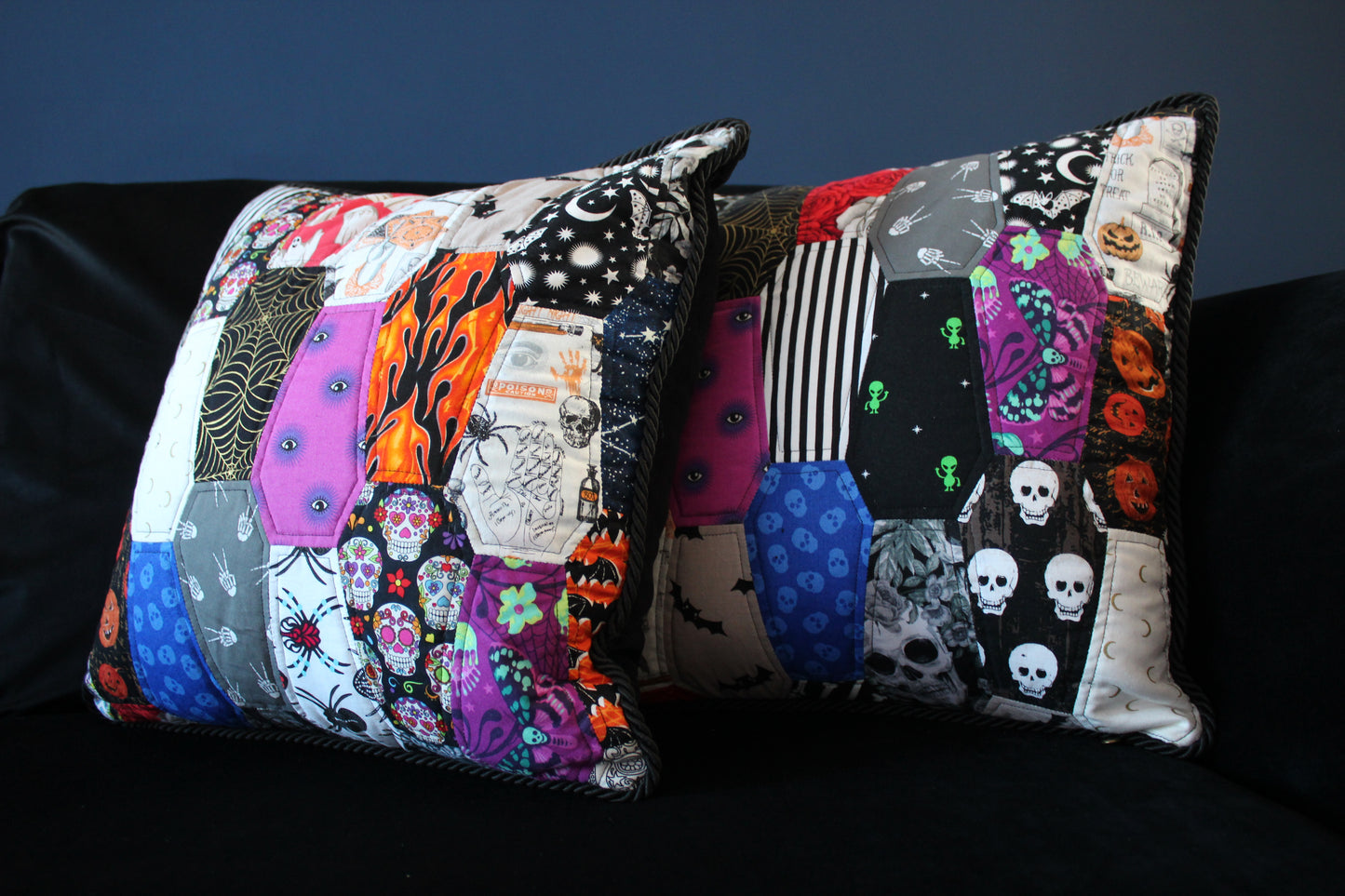 Spooky and Proud Hand-pieced Coffin Patchwork Cushion