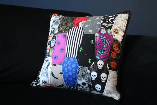 Spooky and Proud Hand-pieced Coffin Patchwork Cushion