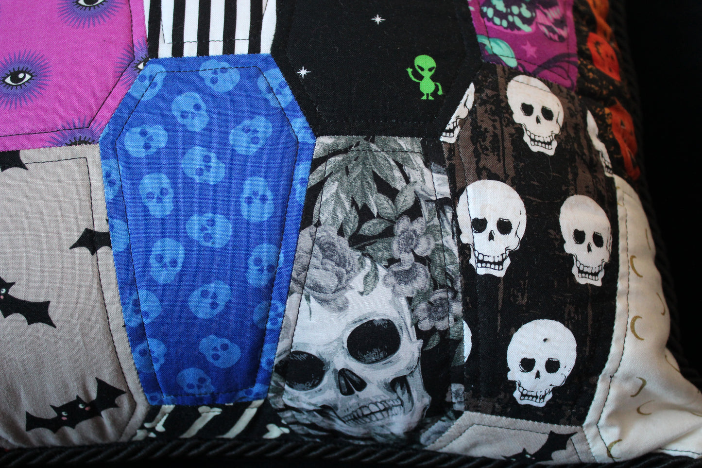 Spooky and Proud Hand-pieced Coffin Patchwork Cushion