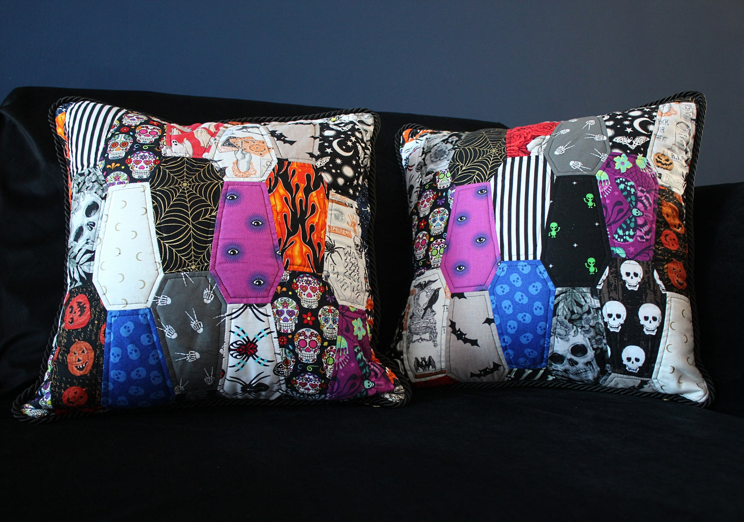 Spooky and Proud Hand-pieced Coffin Patchwork Cushion