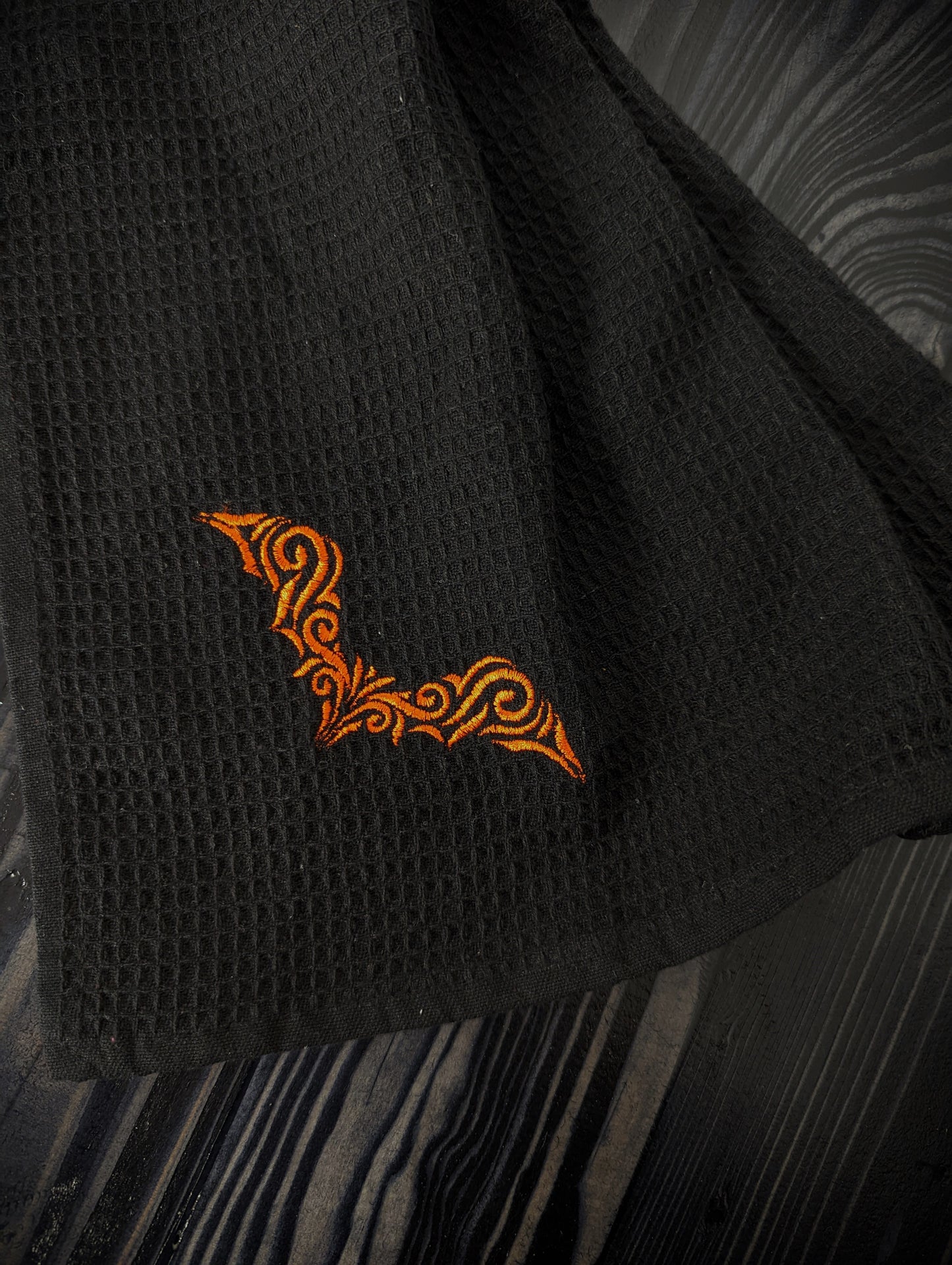Orange Bat Embroidered Tea Towel