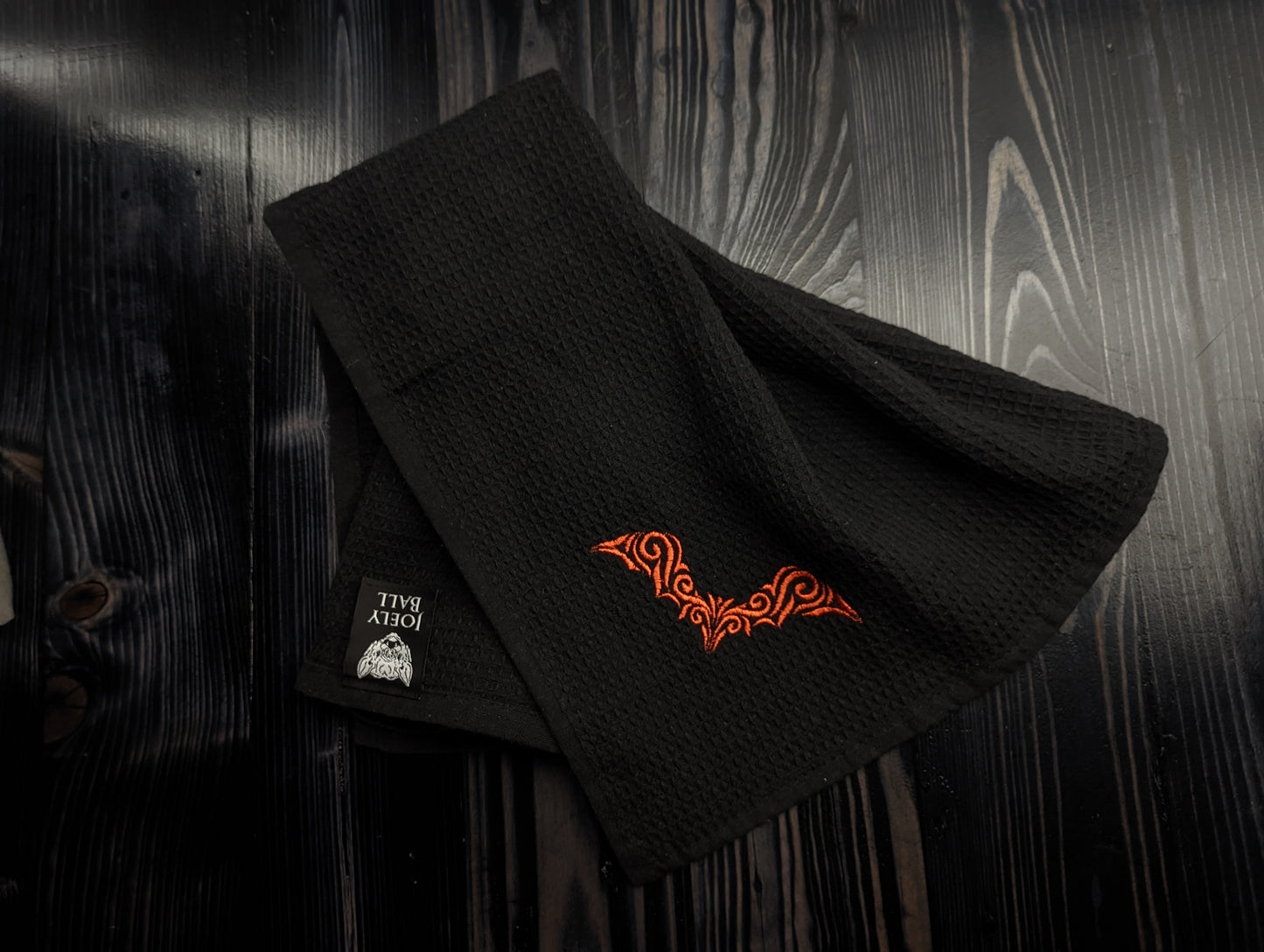 Orange Bat Embroidered Tea Towel