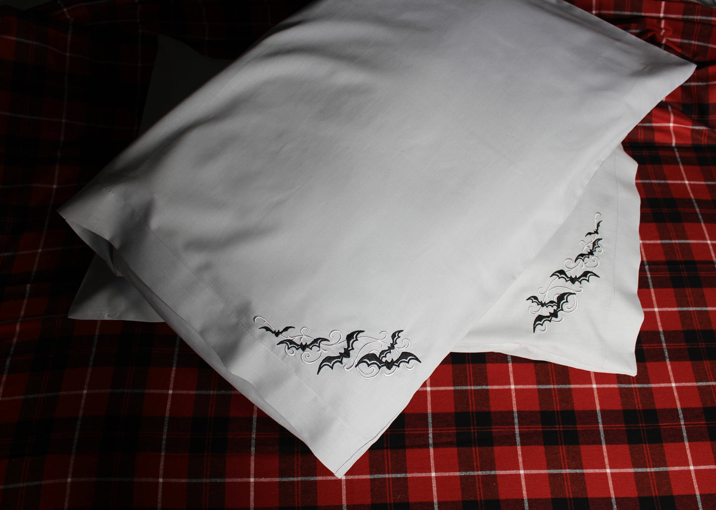 Embroidered Bat Pillowcase Pair
